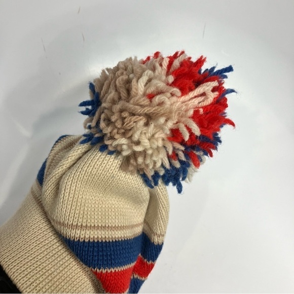 Vintage Smiley wool Pom hat striped one size made in USA - Picture 5 of 5